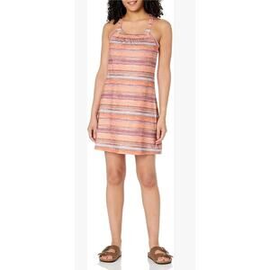 Prana Tank Dress Womens Size L Orange Geometric Stripe Sleeveless Shelf Bra
